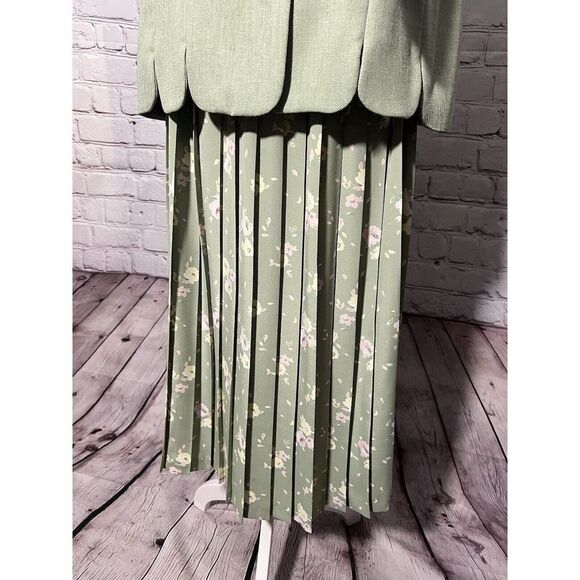 Leslie Fay Vintage 3 Pc Skirt Blazer Scarf Green - Picture 5 of 16